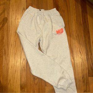 White Fox Boutique Light Gray Sweatpants with Orange Logo